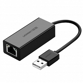 Переходник USB 2.0 - Ethernet RJ45 (папа - мама) с кабелем Ugreen CR110 черный