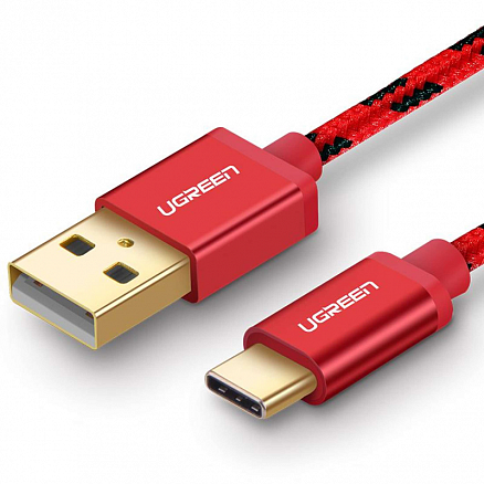 Кабель Type-C - USB 2.0 для зарядки 1,5 м 2А плетеный Ugreen US250 красный