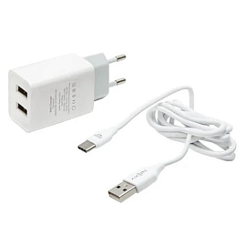 Зарядное устройство сетевое с двумя USB входами 2.1A и microUSB кабелем Nexy Jet Series MC02 белое