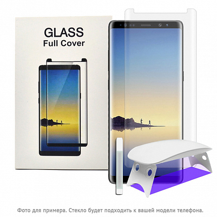 Защитное стекло для Samsung Galaxy S9+ на экран противоударное Nano Liquid Great c УФ-клеем и лампой прозрачное