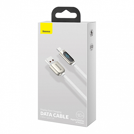 Кабель Type-C - USB 2.0 для зарядки 1 м 5А с дисплеем плетеный Baseus Display (быстрая зарядка Huawei, QC) белый