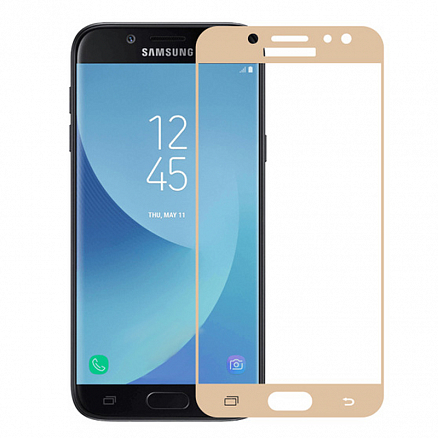 Защитное стекло для Samsung Galaxy J5 (2017) на весь экран противоударное золотистое
