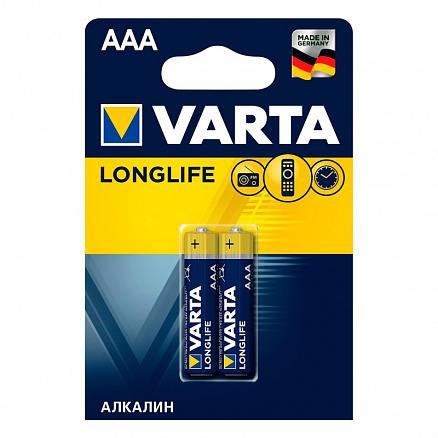 Батарейка LR03 Alkaline (пальчиковая маленькая AAA) Varta Longlife упаковка 2 шт.