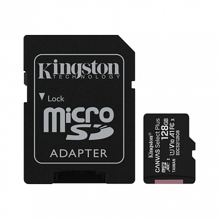 Карта памяти Kingston Canvas Select Plus MicroSDXC 128Gb UHS-I U1 V10 100 Мб/с с адаптером SD