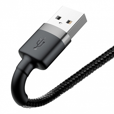 Кабель USB - Lightning для зарядки iPhone 1 м 2.4А плетеный Baseus Cafule черно-серый