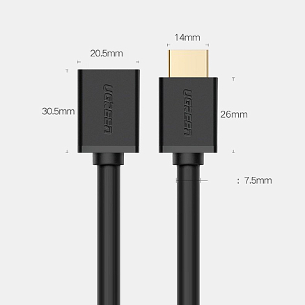 Кабель-удлинитель HDMI - HDMI (папа - мама) длина 2 м версия 2.0 4K 60Hz Ugreen HD107 черный