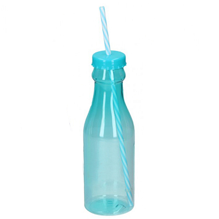 Бутылка для воды с трубочкой 600 мл голубая
