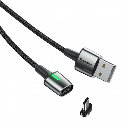 Кабель USB - Type-C для зарядки 2 м 2А магнитный плетеный Baseus Zinc черный