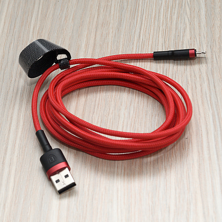 Кабель USB - Lightning для зарядки iPhone 2 м 1.5A плетеный Baseus Kevlar красно-черный