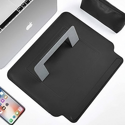 Чехол для Apple MacBook Air 13 (2018-2019) A1932, (2020) А2179, M1 (2020) A2337 кожаный футляр с подставкой Wiwu Skin Pro Srand черный