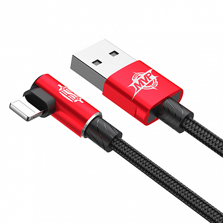 Кабель USB - Lightning для зарядки iPhone 1 м 2А с угловым Lightning плетеный Baseus MVP Elbow черно-красный