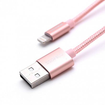 Кабель USB - Lightning для зарядки iPhone 1 м 2.1A плетеный Romoss CB12n розовое золото