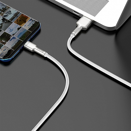 Кабель Type-C - USB для зарядки 2 м 5А 40W плетеный Baseus Cafule Metal Data (быстрая зарядка Huawei, QC) бело-серебристый