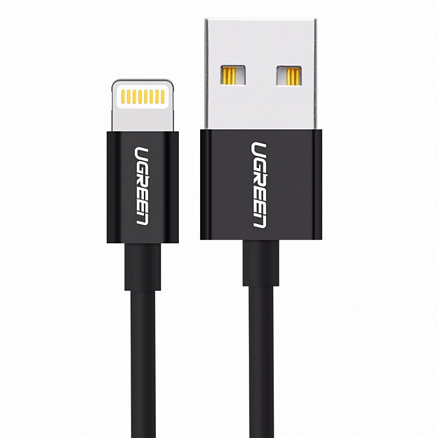 Кабель USB - Lightning для зарядки iPhone 2 м 2.4A MFi Ugreen US155 (быстрая зарядка) черный