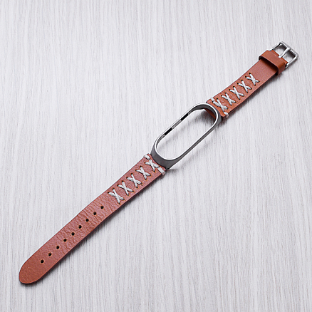 Сменный браслет для Xiaomi Mi Band 3 из натуральной кожи со шнуровкой Nova Lace коричневый