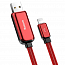 Кабель USB - Lightning для зарядки iPhone 1 м 2.4А плоский с подсветкой Baseus Glowing красный