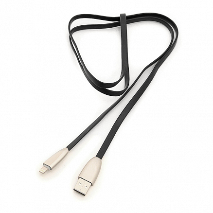 Кабель USB - Lightning для зарядки iPhone 1 м 2.1А плоский Rock Space Metal черный