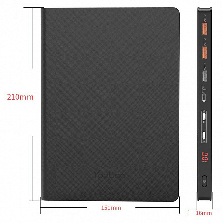 Внешний аккумулятор Yoobao 30Book 30000мАч (3хUSB, Type-C, ток 3А, быстрая зарядка PD, QC 3.0) черный