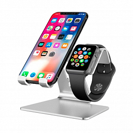 Подставка для телефона и Apple Watch Evolution PS105 металлическая серебристая
