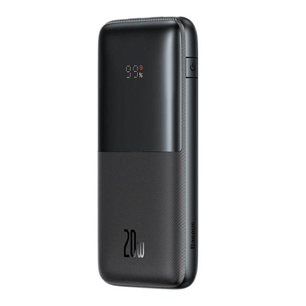 Внешний аккумулятор Baseus Bipow Pro Digital Overseas Edition с дисплеем 10000мАч (USB, Type-C, ток 3А, быстрая зарядка PD, QC 3.0, 20Вт) черный