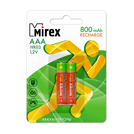 Аккумуляторы AAA (пальчиковые маленькие) Ni-Mh 800мАч Mirex комплект 2 шт.