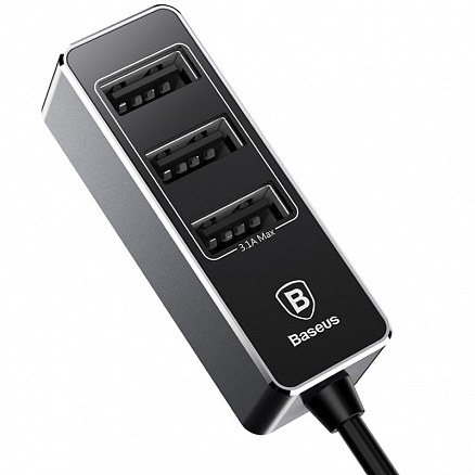 Зарядное устройство автомобильное с четырьмя USB входами 5.5А и кабелем 1,5 м Baseus Enjoy Together темно-серое