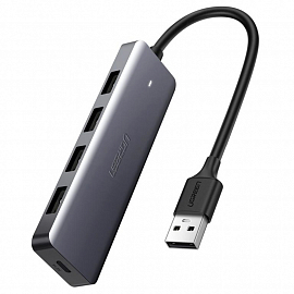 USB 3.0 HUB (разветвитель) на 4 порта Ugreen CM219 с питанием MicroUSB серый