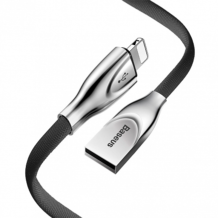 Кабель USB - Lightning для зарядки iPhone 1 м 2А плетеный плоский Baseus Zinc Fabric Cloth черный