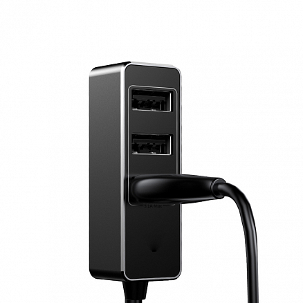 Зарядное устройство автомобильное с четырьмя USB входами 5.5А и кабелем 1,5 м Baseus Enjoy Together черное