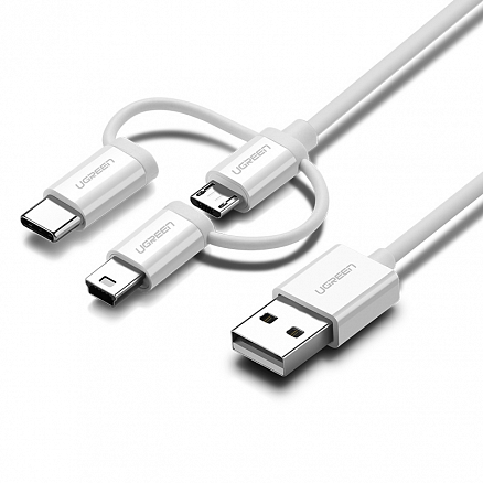Кабель USB - MicroUSB, MiniUSB, Type-C 1 м 2A Ugreen US185 белый