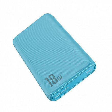 Внешний аккумулятор Baseus Bipow 10000мАч (USB, Type-C, ток 3А, быстрая зарядка PD, QC 3.0, 18Вт) голубой