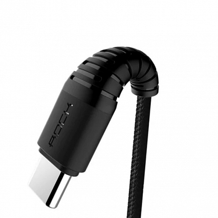 Кабель Type-C - USB для зарядки длина 1 м 3A плетеный Rock Hi-Tensile (быстрая зарядка QC) черный