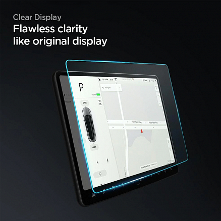 Защитное стекло для экрана мультимедиа системы автомобиля Tesla Model 3, Model Y Spigen EZ FIT прозрачное