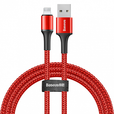 Кабель USB - Lightning для зарядки iPhone 1 м 2.4А плетеный Baseus Halo красный