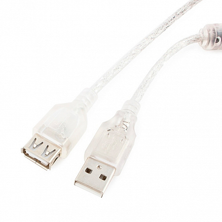 Кабель-удлинитель USB 2.0 (папа - мама) длина 2 м Cablexpert с ферритами прозрачный