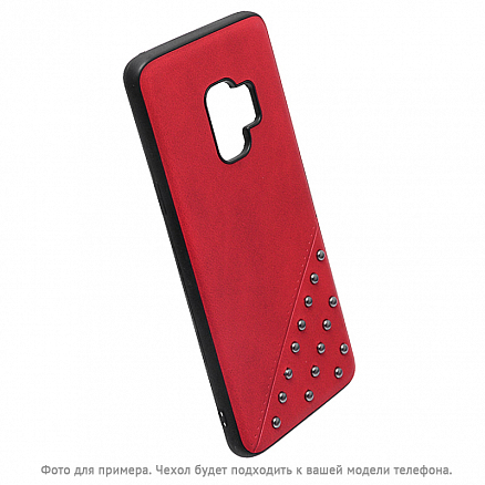 Чехол для Samsung Galaxy A8 (2018) гибридный с кожей Beeyo Brads Type 1 красный