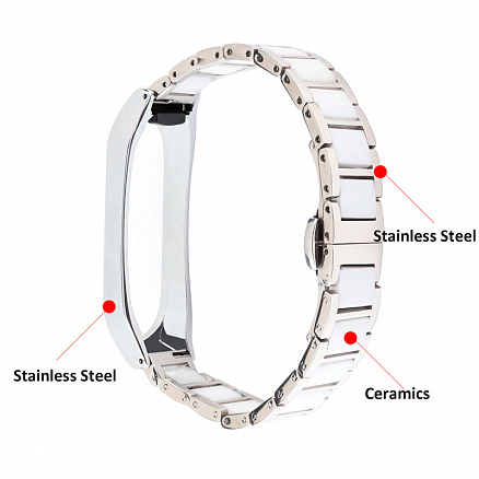 Сменный браслет для Xiaomi Mi Smart Band 5, 6 керамика + металл Nova Ceramic Dual серебристо-белый
