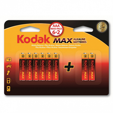 Батарейка LR03 Alkaline (пальчиковая маленькая AAA) Kodak MAX упаковка 8 шт.