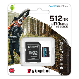 Карта памяти Kingston Canvas Go Plus MicroSDXC 512Gb UHS-I U3 V30 170 Мб/с с адаптером SD