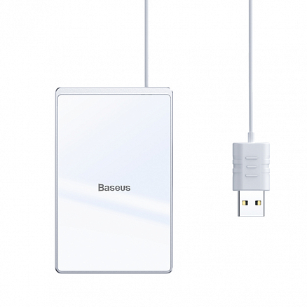 Беспроводная зарядка для телефона ультратонкая 15W Baseus Card (быстрая зарядка) серебристо-белая