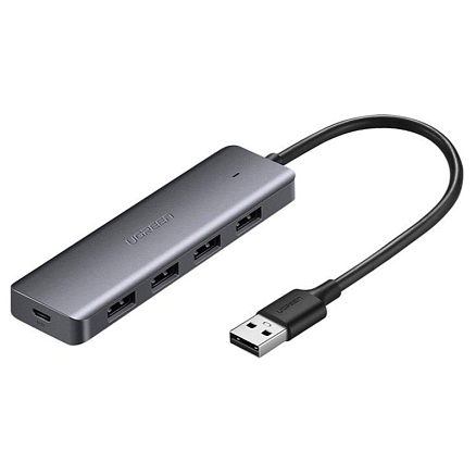 USB 3.0 HUB (разветвитель) на 4 порта Ugreen CM219 с питанием Type-C серый