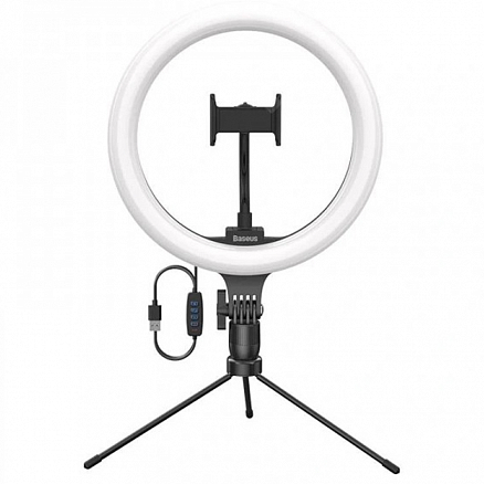 Кольцевая лампа диаметром 25 см со штативом высотой 20-60 см Baseus Live Stream черная