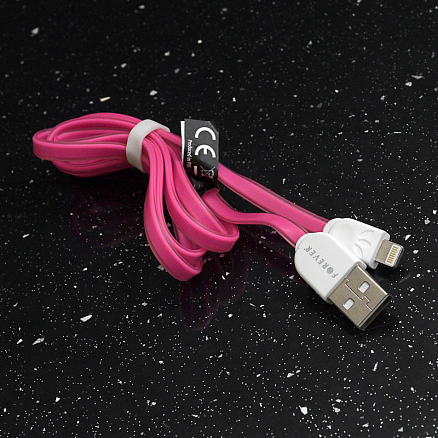 Кабель USB - Lightning для зарядки iPhone 1м 1А плоский Forever розовый
