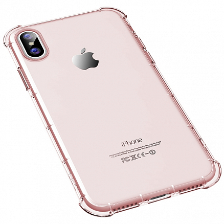 Чехол для iPhone X, XS гелевый с усиленными углами Rock Fence S прозрачно-розовый