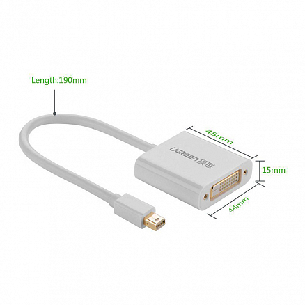 Переходник Mini DisplayPort - DVI-D (папа - мама) 15 см Ugreen 10402 серебристый