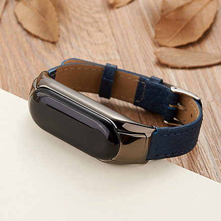 Сменный браслет для Xiaomi Mi Band 3 из натуральной кожи Nova Rich черно-синий