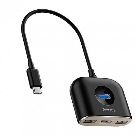 Хаб (разветвитель) Type-C - 1 х USB 3.0, 3 х USB 2.0 Baseus Square Round с питанием черный