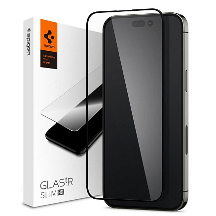 Защитное стекло для iPhone 14 Pro на весь экран Spigen Glass FC черное