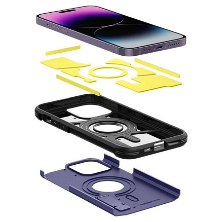 Чехол для iPhone 14 Pro гибридный для экстремальной защиты Spigen Tough Armor MagSafe темно-фиолетовый