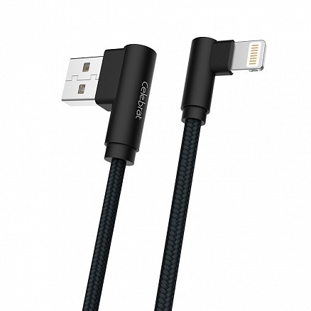 Кабель USB - Lightning для зарядки iPhone 1 м 2.4А с угловыми штекерами Celebrat CB-03i черный